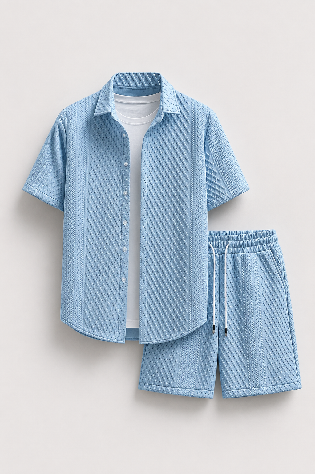 Men’s Waffle Knit Button Down Shirt & Shorts Set