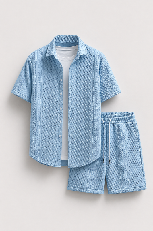 Men’s Waffle Knit Button Down Shirt & Shorts Set