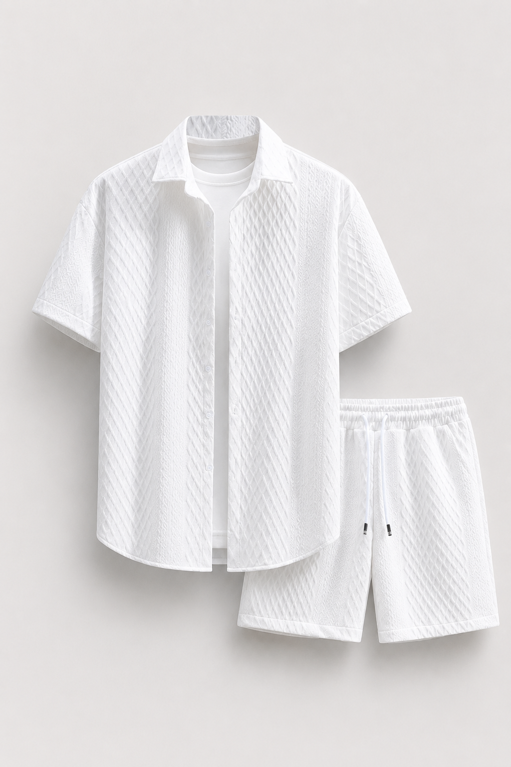 Men’s Waffle Knit Button Down Shirt & Shorts Set