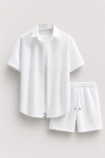Men’s Waffle Knit Button Down Shirt & Shorts Set