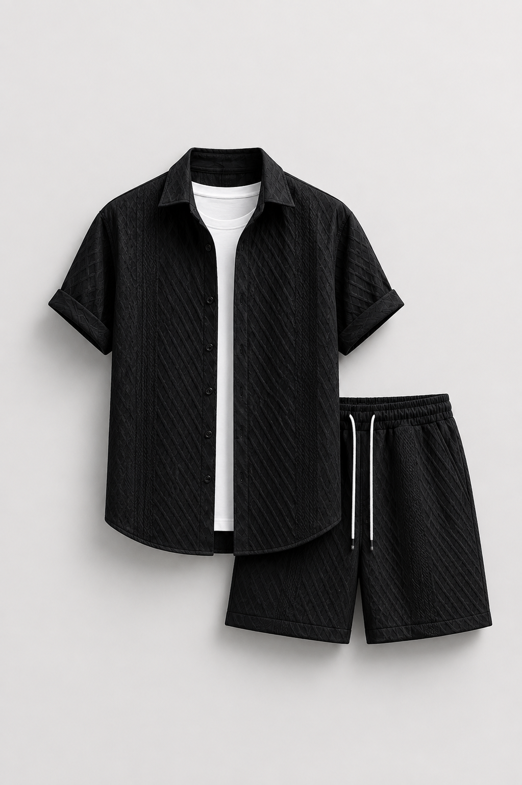 Men’s Waffle Knit Button Down Shirt & Shorts Set