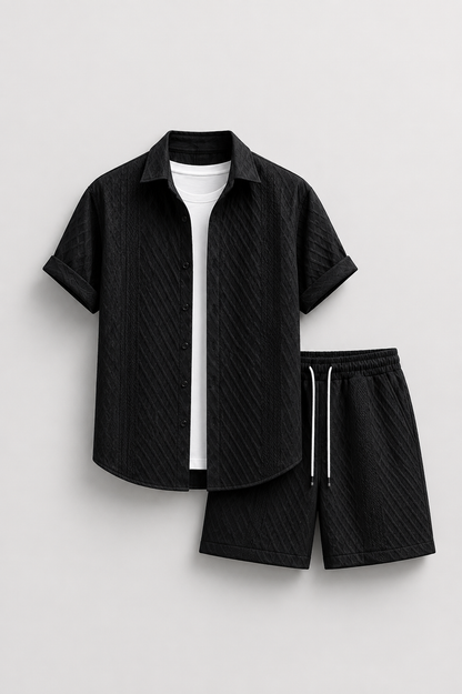 Men’s Waffle Knit Button Down Shirt & Shorts Set