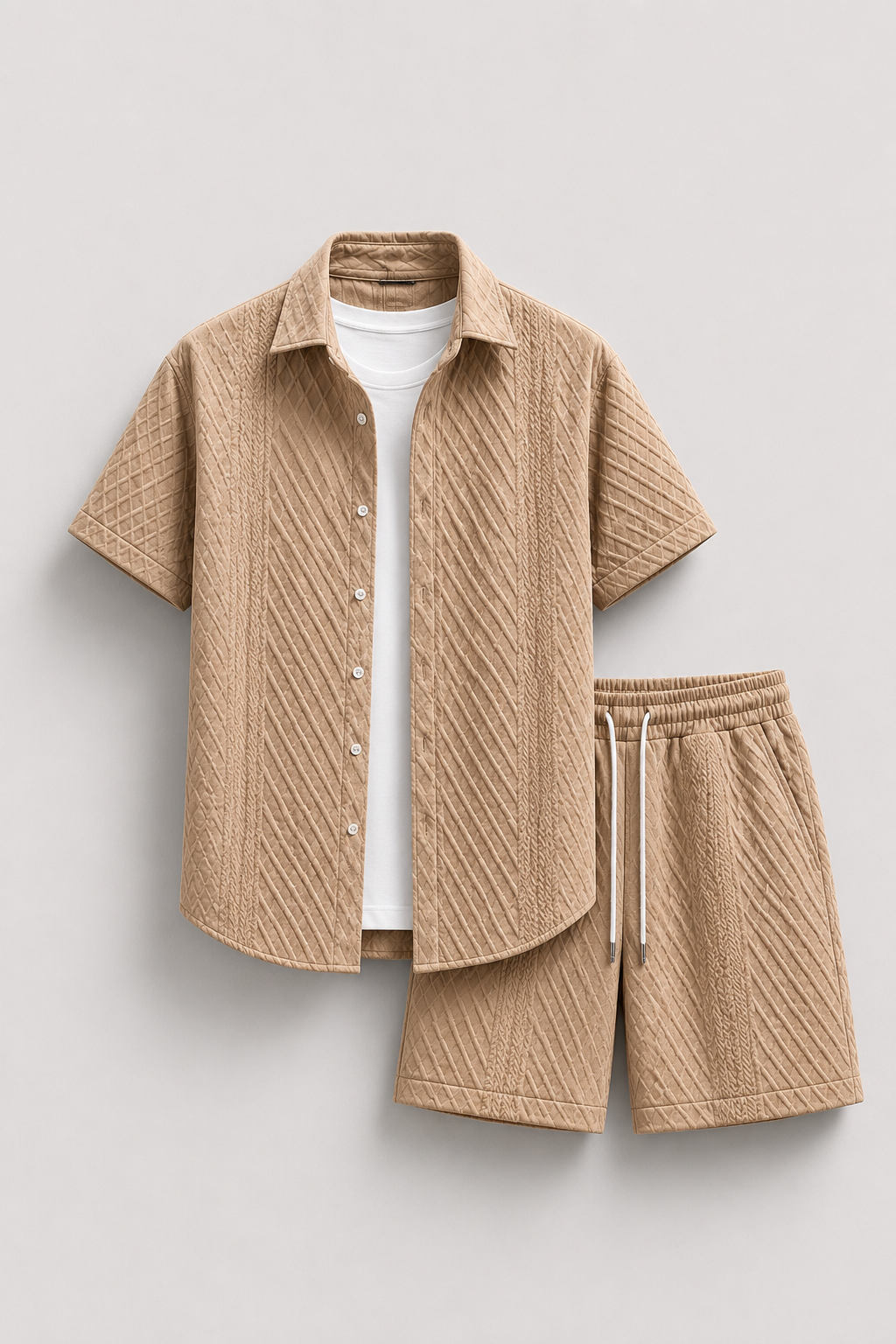 Men’s Waffle Knit Button Down Shirt & Shorts Set