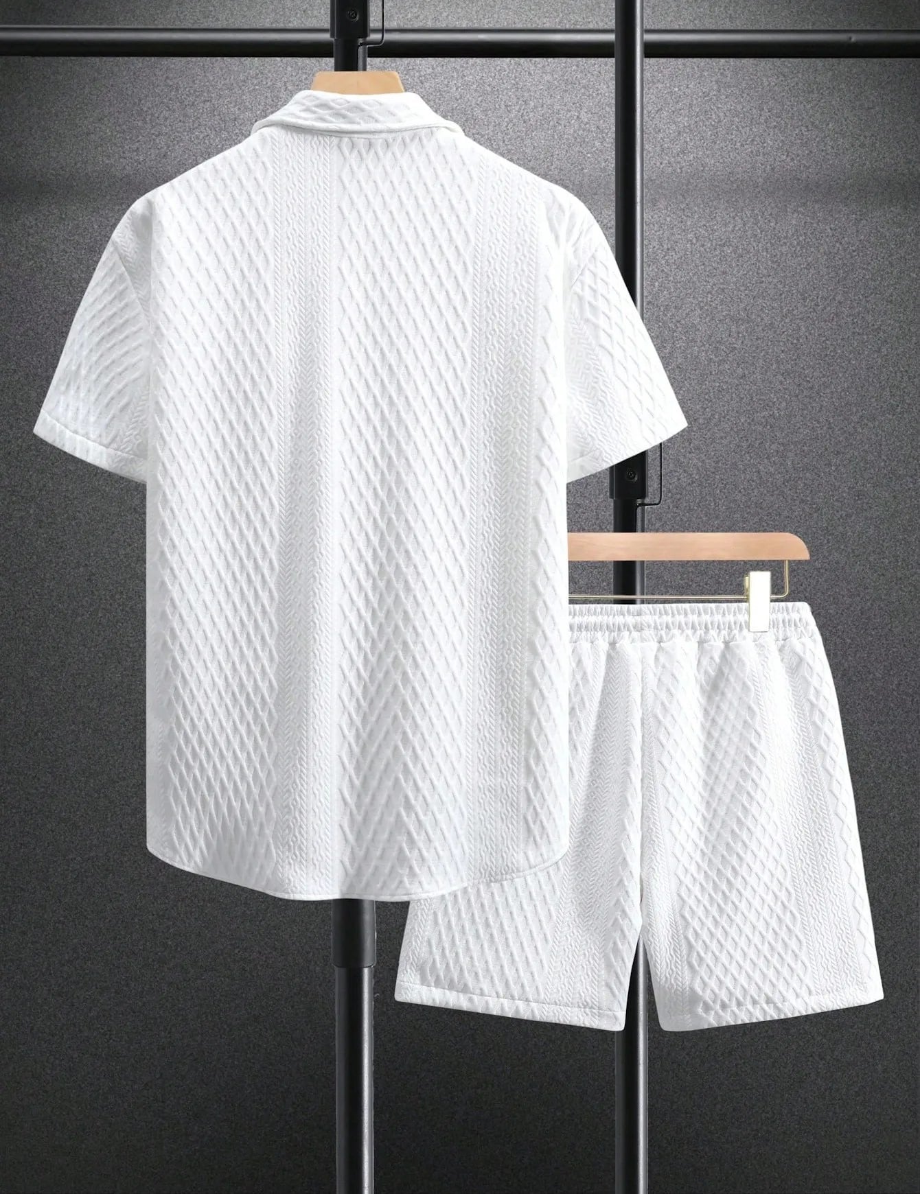 Men’s Waffle Knit Button Down Shirt & Shorts Set