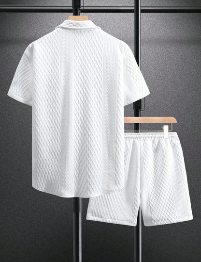 Men’s Waffle Knit Button Down Shirt & Shorts Set