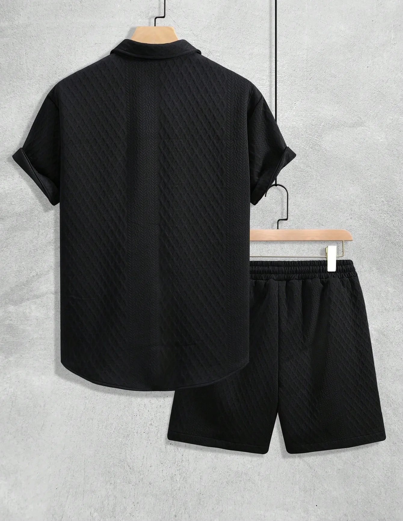 Men’s Waffle Knit Button Down Shirt & Shorts Set