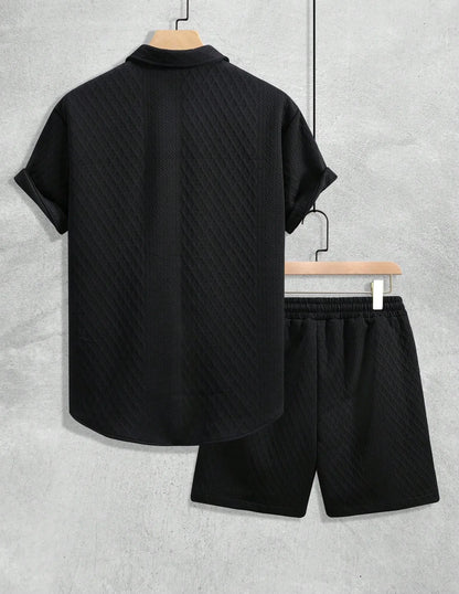 Men’s Waffle Knit Button Down Shirt & Shorts Set
